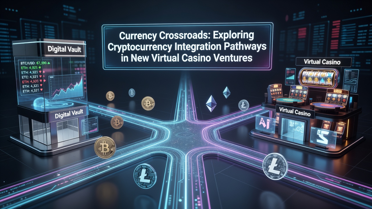 Cryptocurrency symbols overlaid on digital casino interface showing blockchain transaction flows