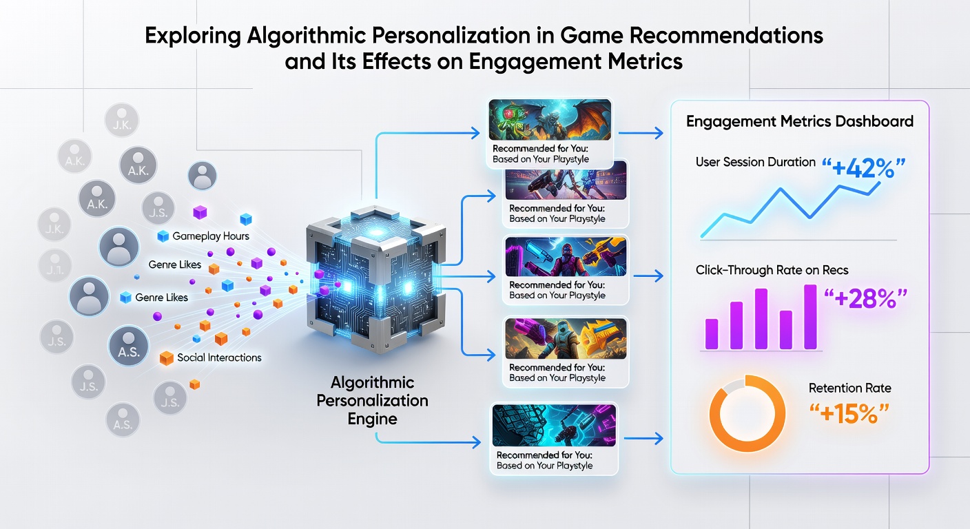 Analytics dashboard showing engagement metrics influenced by game recommendation algorithms