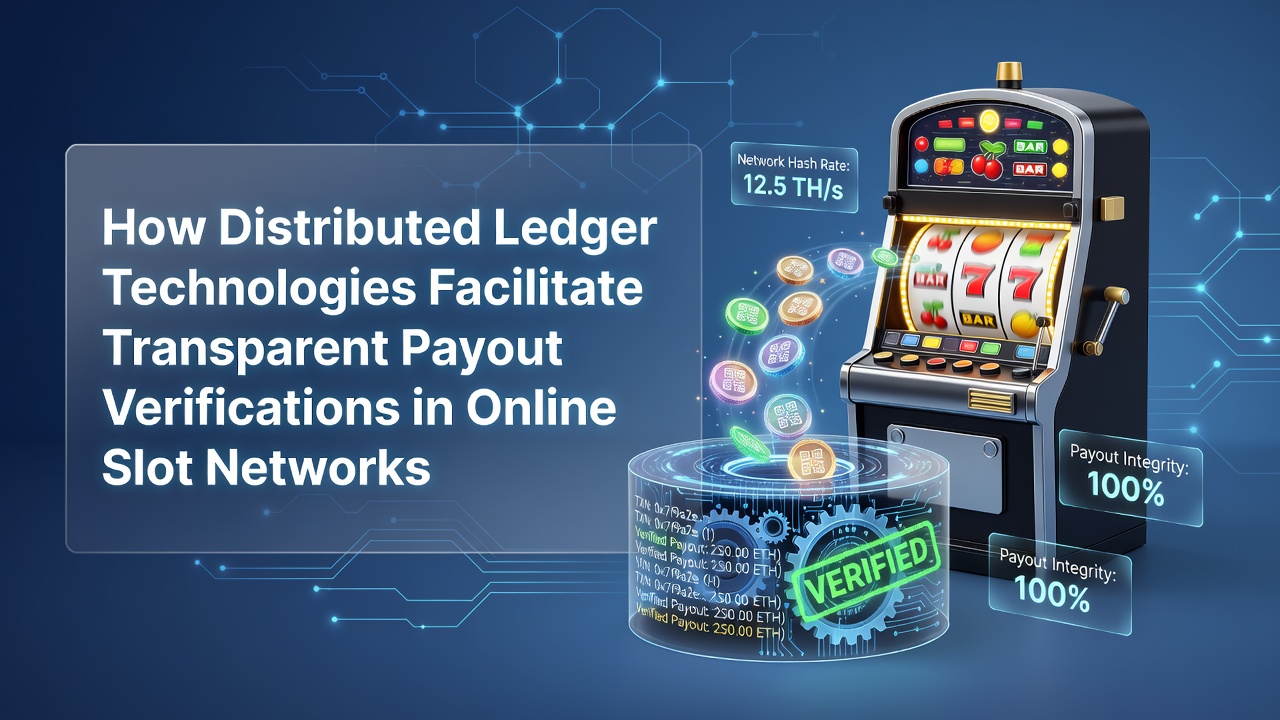 Blockchain network visualization showing interconnected nodes verifying slot game transactions across a distributed ledger