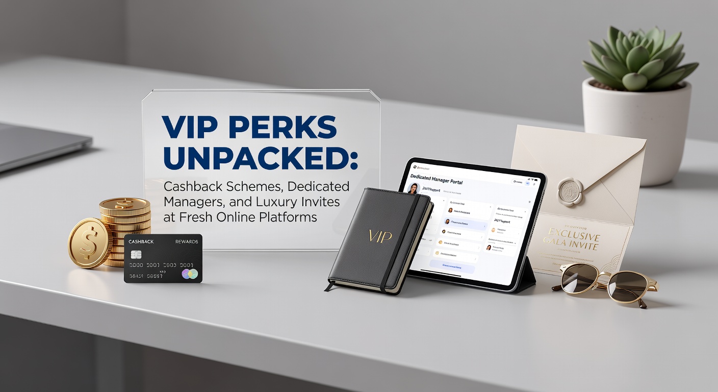 Vibrant display of VIP perks including cashback rewards, personal manager interfaces, and luxury event invitations on a sleek online casino dashboard
